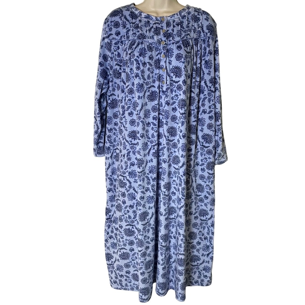 Aria Collection Womens 2X Blue Floral Long Sleeve Nightgown Pintuck Sleep Dress